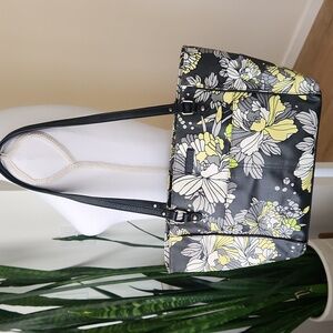 Sakroots Slate Gray Yellow Floral Blossom Large Coated Metro Tote Bag